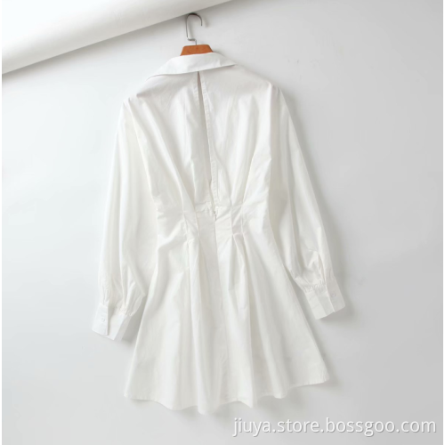 100% Cotton White Oversize Women Casual Shirt Dresses